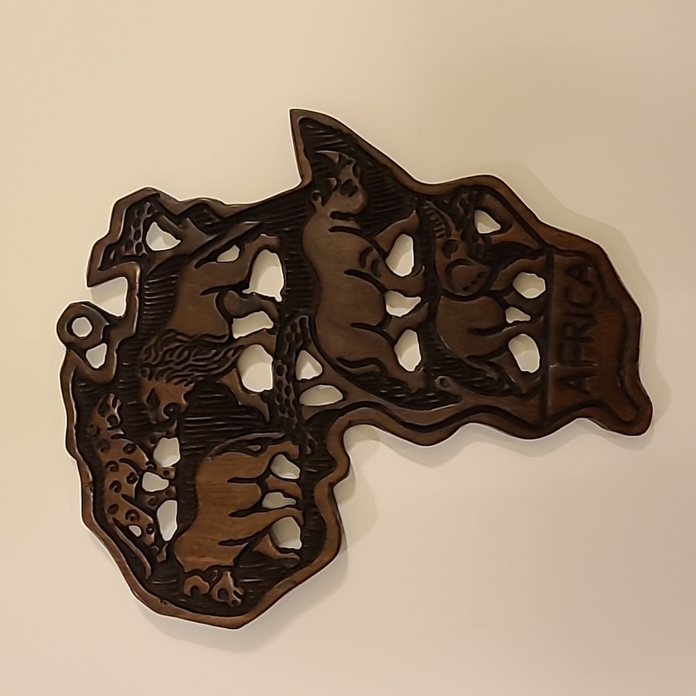Vintage Hand Carved Wooden Africa Continent Wall Art